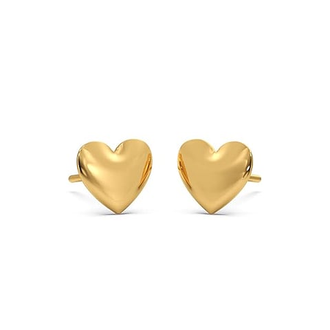 CANDERE Kalyan 14K/18K BIS Hallmark Yellow Gold Stud Heart Earring